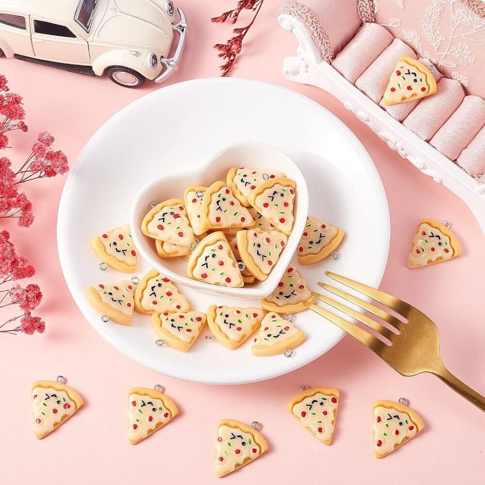 30 Pcs Resin Pizza Charm Pisa Pie Slice Food Small Charms for Keyring Backpacks - Picture 5 of 7